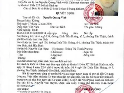 Bắt đối tượng truy nã Nguyễn Quang Vinh sinh năm 2000
