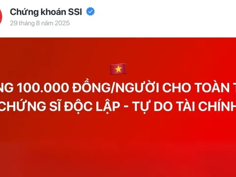 Thêm công ty chứng khoán tặng chứng sĩ 100.000 đồng dịp 2/9