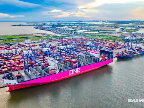 Siêu tàu màu hồng lớn nhất từ trước đến nay cập cảng miền Bắc Việt Nam: Ai đứng sau?