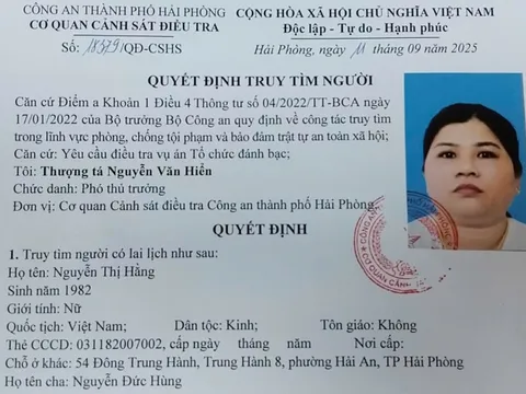 Quyết định truy tìm đối với Nguyễn Thị Hằng
