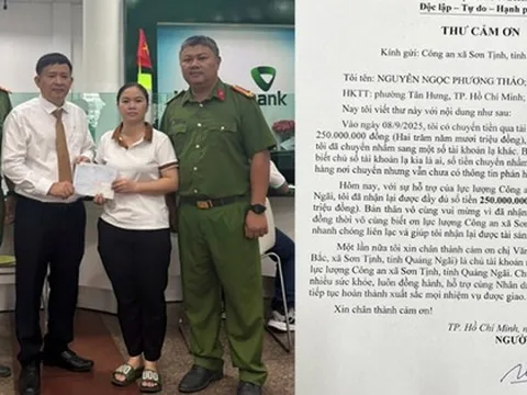 Tài khoản Vietcombank bất ngờ nhận được 250 triệu từ người lạ, người phụ nữ ở Quảng Ngãi lập tức báo công an