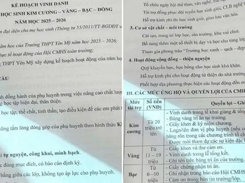 Lùm xùm thông tin một trường vinh danh phụ huynh kim cương, vàng, bạc, đồng