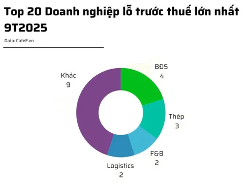 20 doanh nghiệp lỗ lớn nhất 9T2025: Novaland đầu bảng, ngành bất động sản áp đảo, 14 doanh nghiệp lỗ trăm tỷ