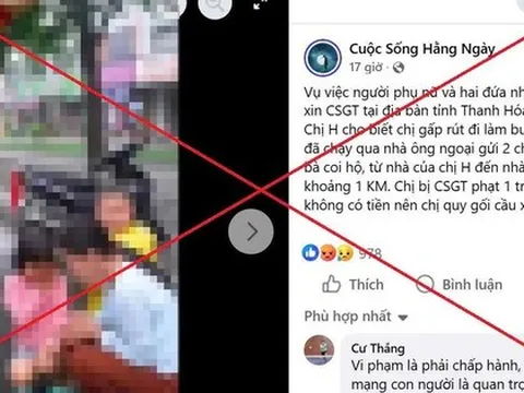 Hình ảnh người mẹ và 2 con nhỏ quỳ gối cầu xin CSGT Thanh Hóa là bịa đặt, vu khống