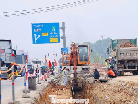 Hối hả thi công nút giao Quốc lộ 2 - Nội Bài - Lào Cai