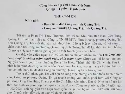 Chuyển nhầm hơn 1 tỷ đồng, người phụ nữ được công an hỗ trợ lấy lại sau chưa đầy 24 giờ