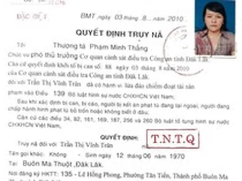 Truy nã đặc biệt bác sĩ Trần Thị Vĩnh Trân