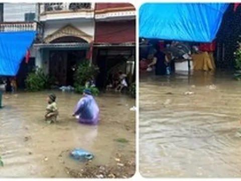 Nước dâng nhanh ở Quảng Ninh, nhiều tuyến phố chìm trong biển nước