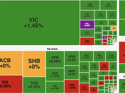 Dòng tiền lan tỏa, VN-Index tăng hơn 10 điểm nhờ nhóm bất động sản và tài chính