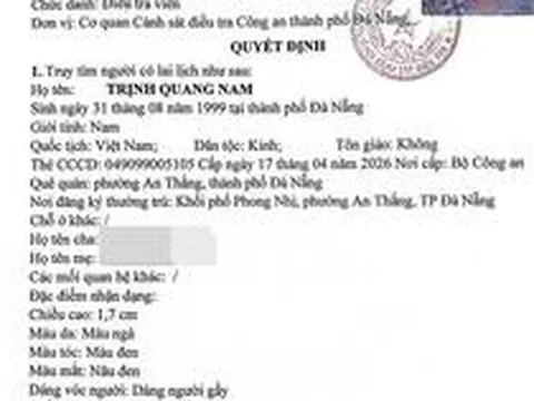 Công an truy tìm người có tên Trịnh Quang Nam SN 1999