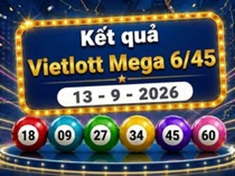 Vietlott 13/9 - Kết quả xổ số Vietlott Mega 6/45 hôm nay 13/9/2026